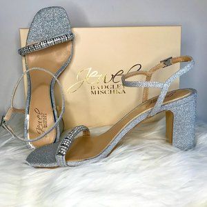 NIB Jewel Badgley Mischka Charlee Block Heel Embellished Evening Sandals